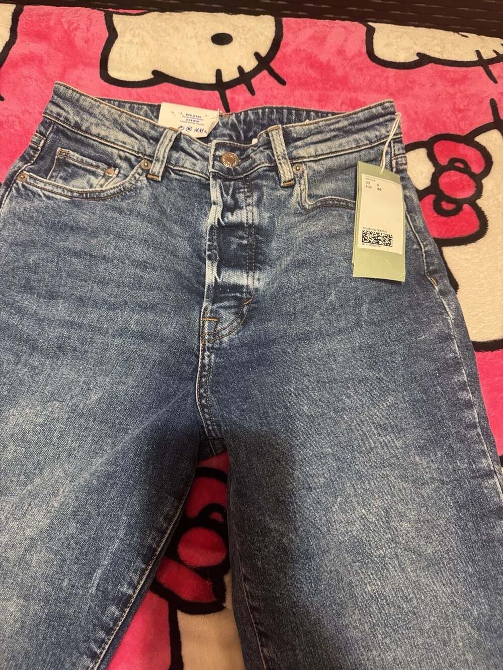 H&M Mom Jeans Size 4 Blue Acid Wash Ultra High Waist - Picture 3 of 4